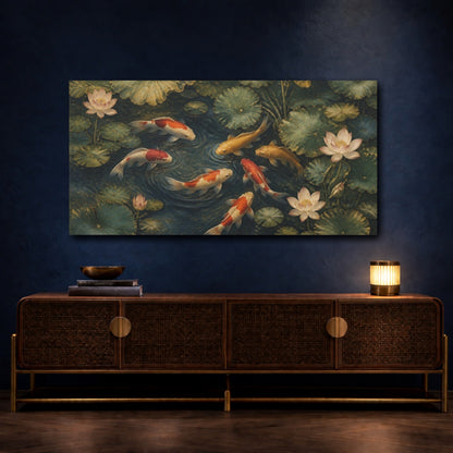 Mockup 4. Japanese Koi Pond shown as canvas print