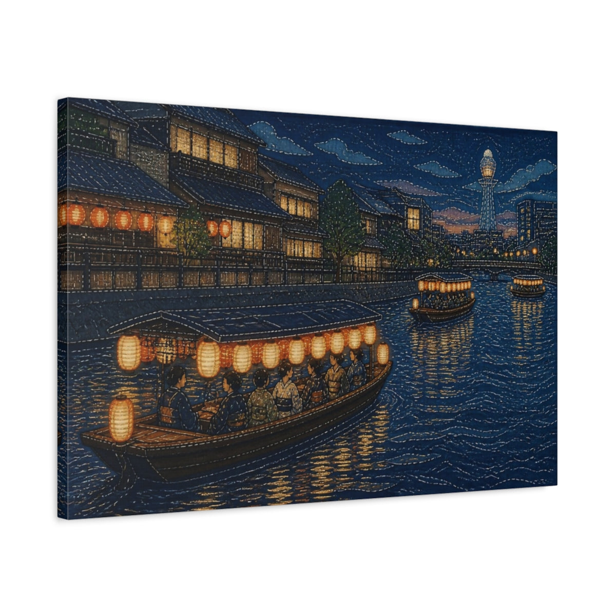 Side Mockup 2. Japanese Lantern Boat Cruise shown as canvas print