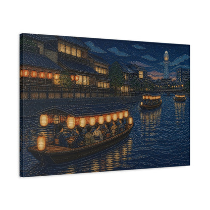 Side Mockup 2. Japanese Lantern Boat Cruise shown as canvas print