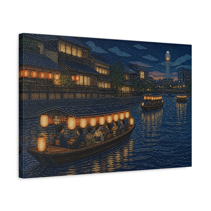 Side Mockup 3. Japanese Lantern Boat Cruise shown as canvas print