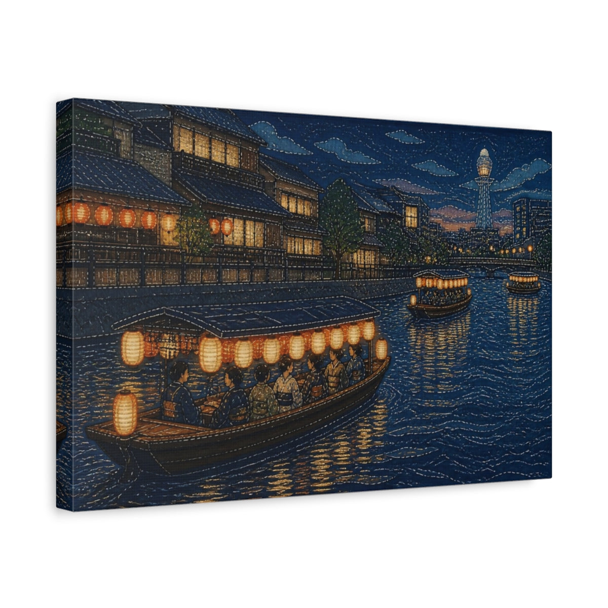 Side Mockup 4. Japanese Lantern Boat Cruise shown as canvas print