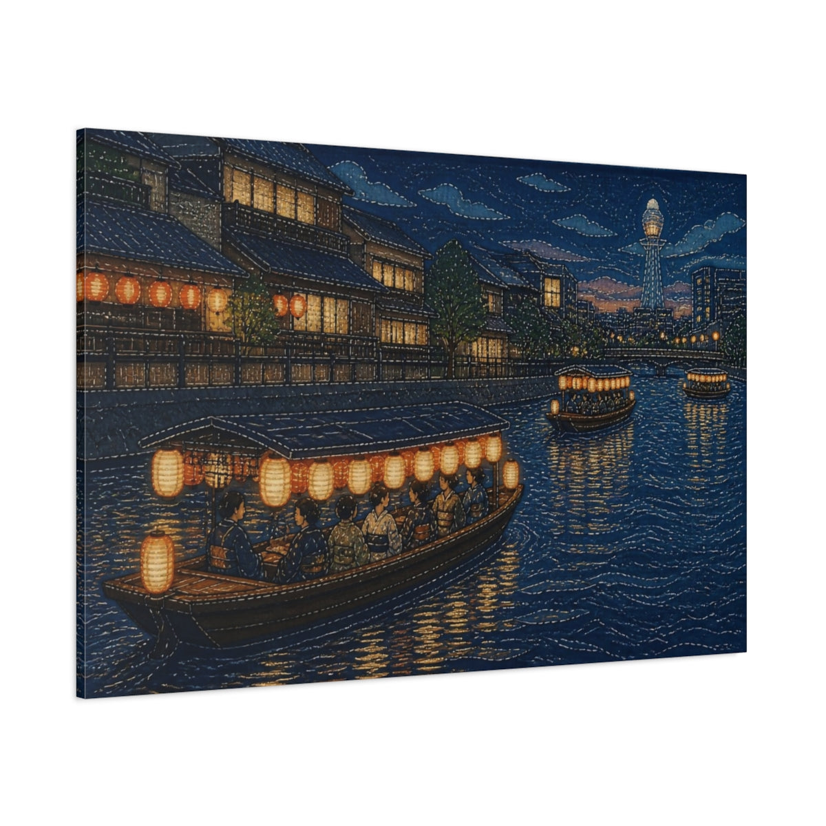 Side Mockup 1. Japanese Lantern Boat Cruise shown as canvas print