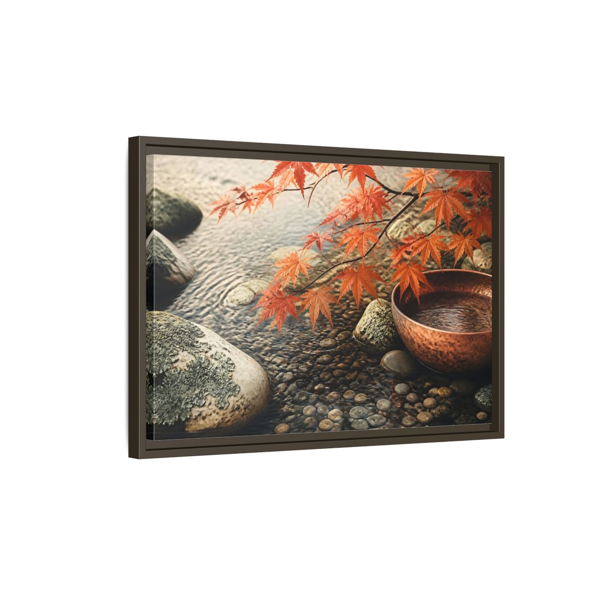 Side Mockup 2. Japanese Maple And Copper Bowl shown as framed canvas print