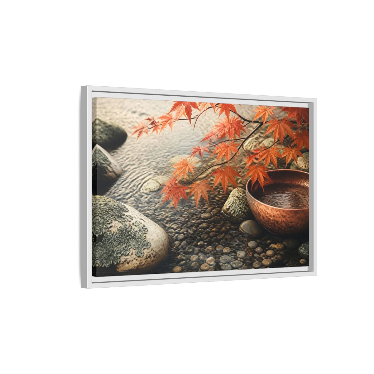 Side Mockup 1. Japanese Maple And Copper Bowl shown as framed canvas print