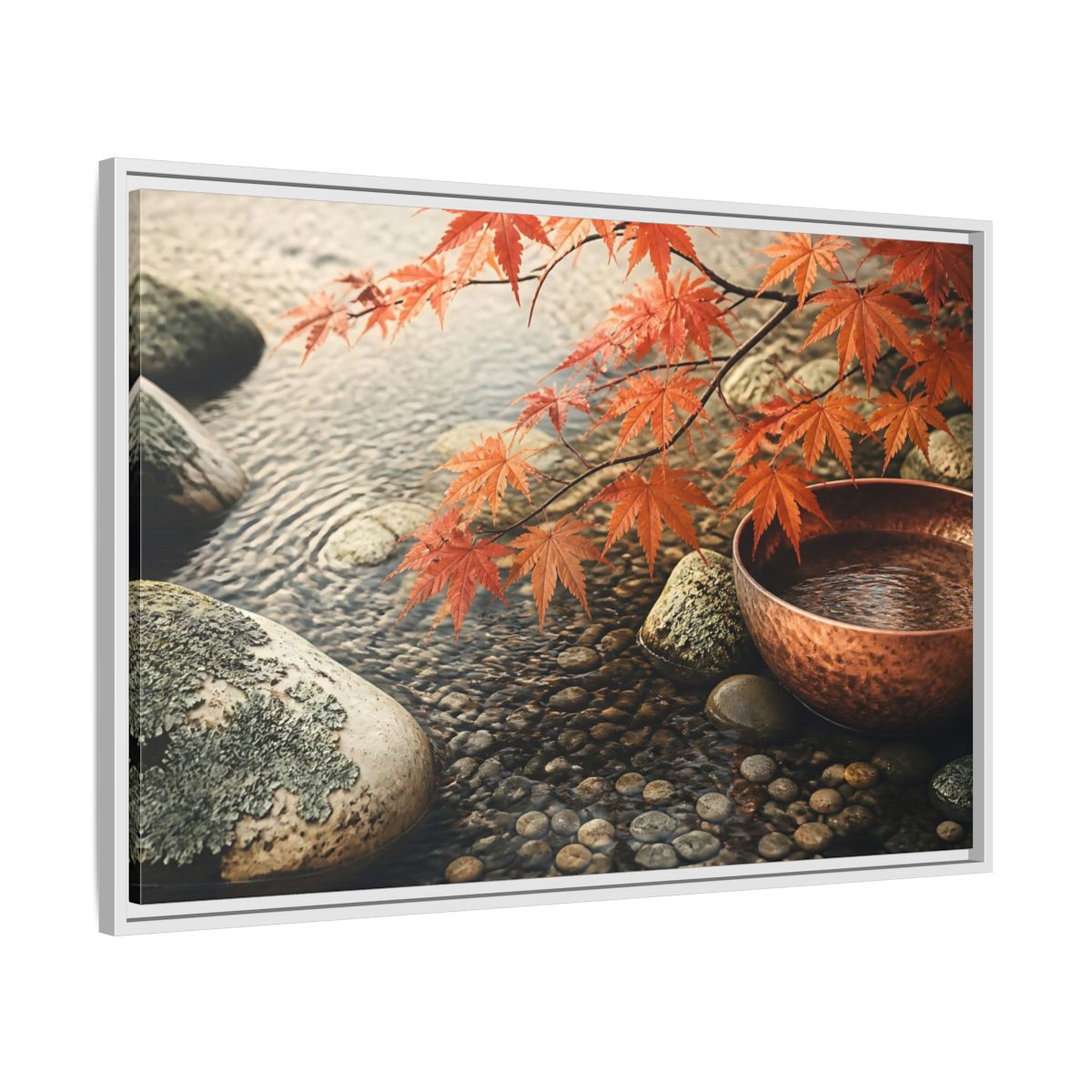 Side Mockup 9. Japanese Maple And Copper Bowl shown as framed canvas print