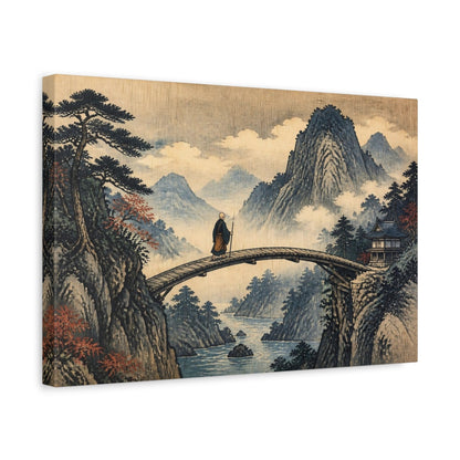 Side Mockup 4. Japanese Monk On Bridge shown as canvas print