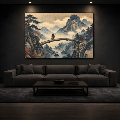 Mockup 3. Japanese Monk On Bridge shown as canvas print