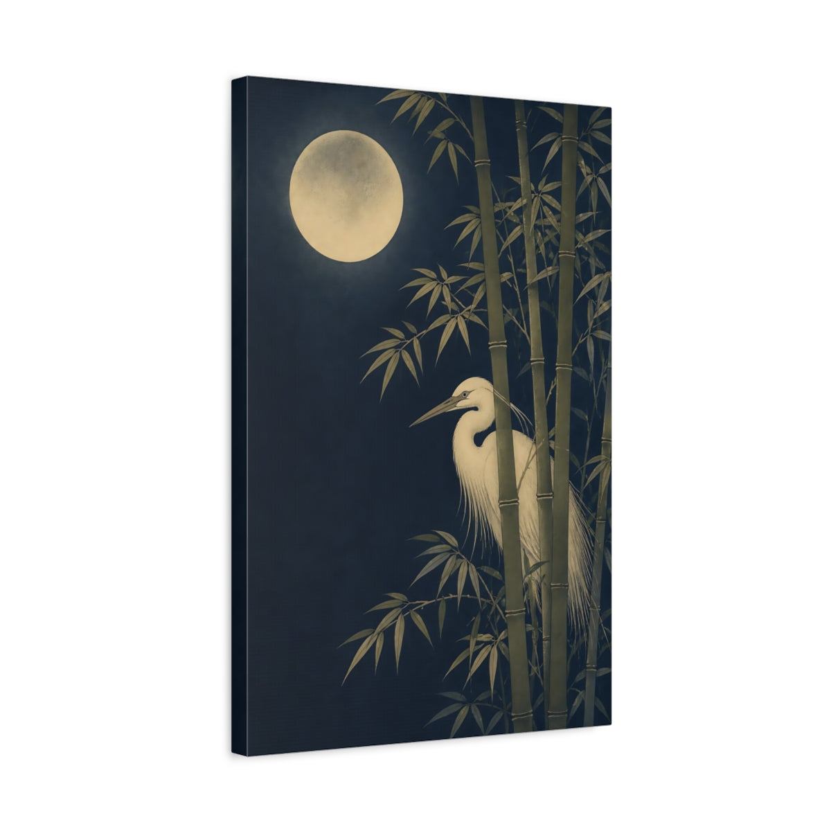 Side Mockup 3. Japanese Moonlit Heron shown as canvas print