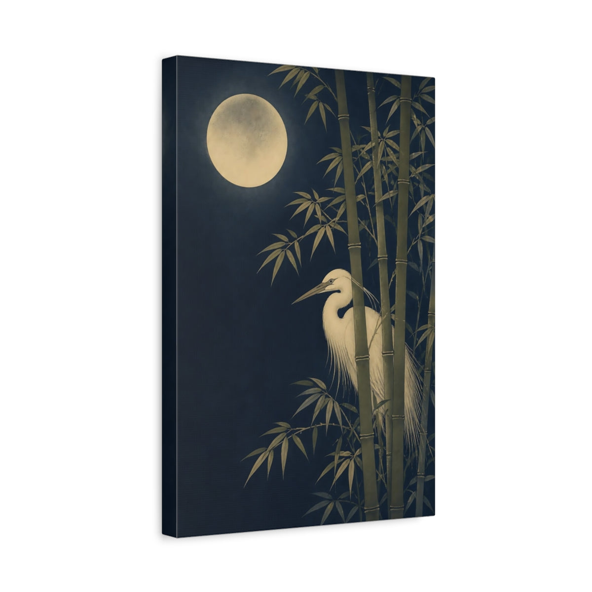 Side Mockup 4. Japanese Moonlit Heron shown as canvas print
