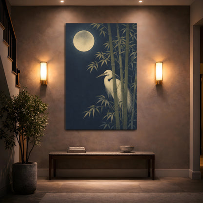 Mockup 2. Japanese Moonlit Heron shown as canvas print