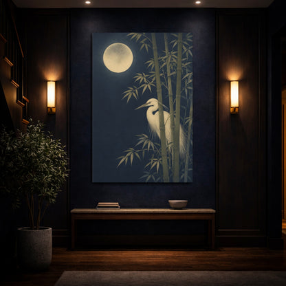 Mockup 4. Japanese Moonlit Heron shown as canvas print
