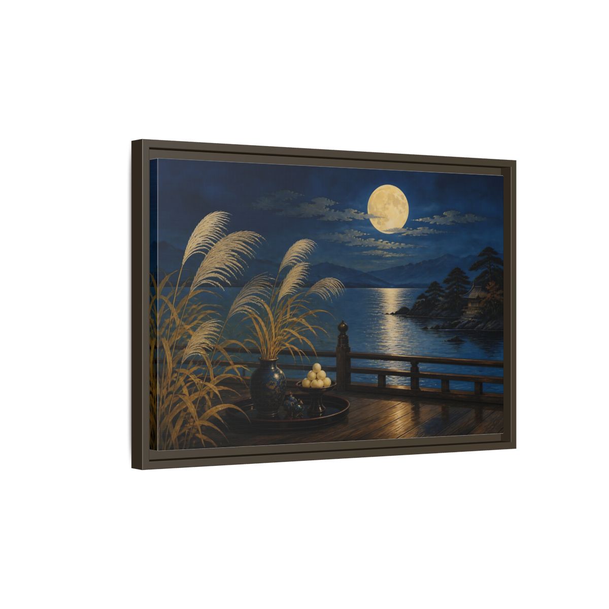 Side Mockup 2. Japanese Moonlit Veranda shown as framed canvas print
