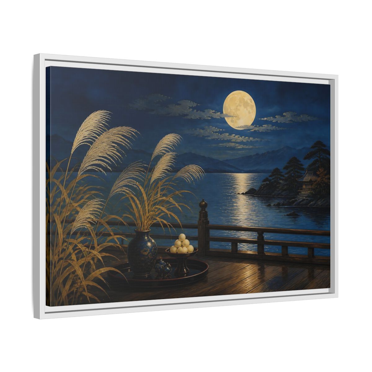 Side Mockup 10. Japanese Moonlit Veranda shown as framed canvas print