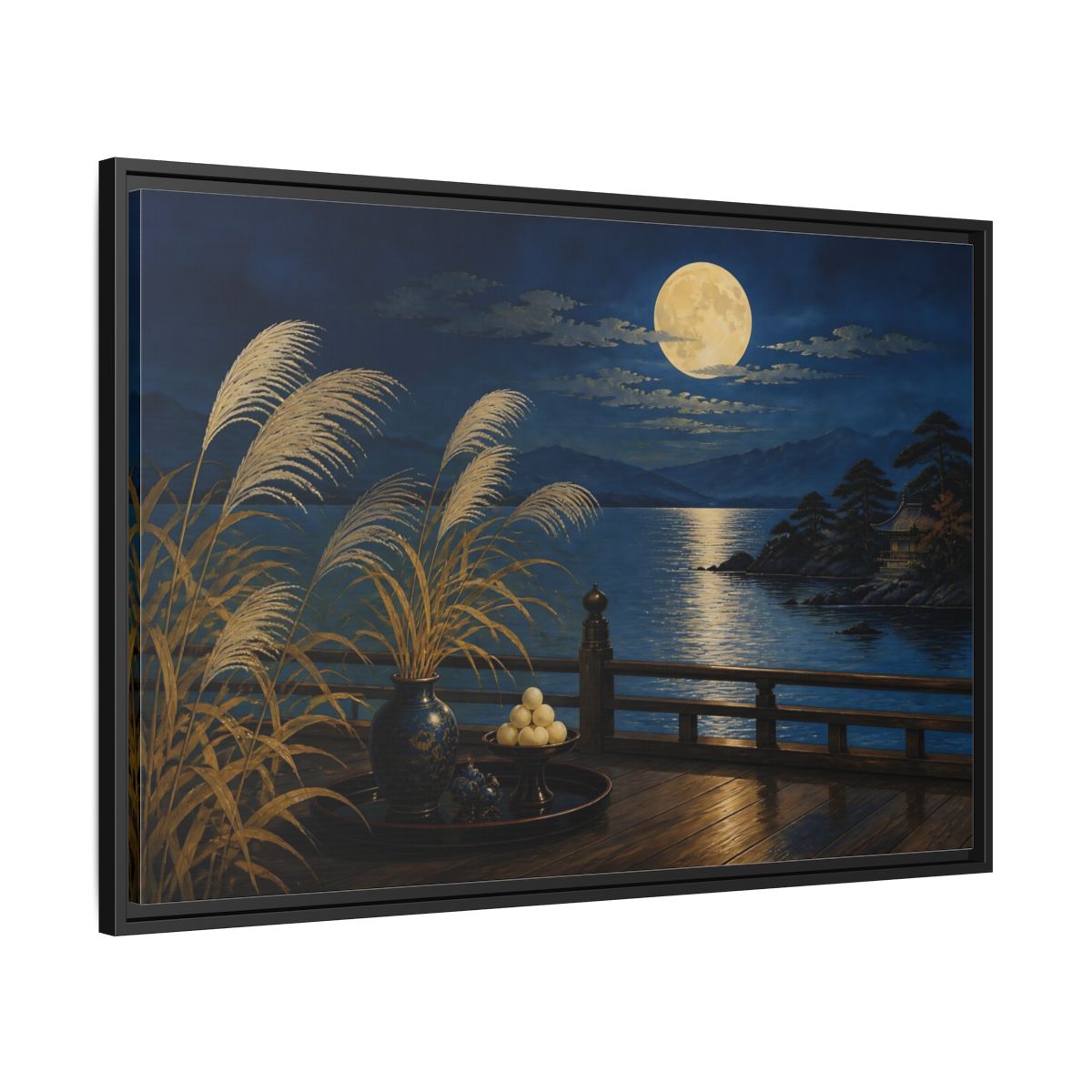 Side Mockup 13. Japanese Moonlit Veranda shown as framed canvas print