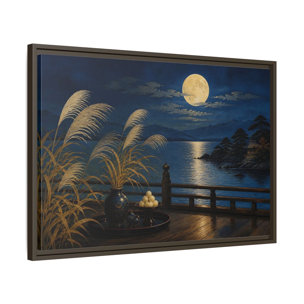 Side Mockup 11. Japanese Moonlit Veranda shown as framed canvas print
