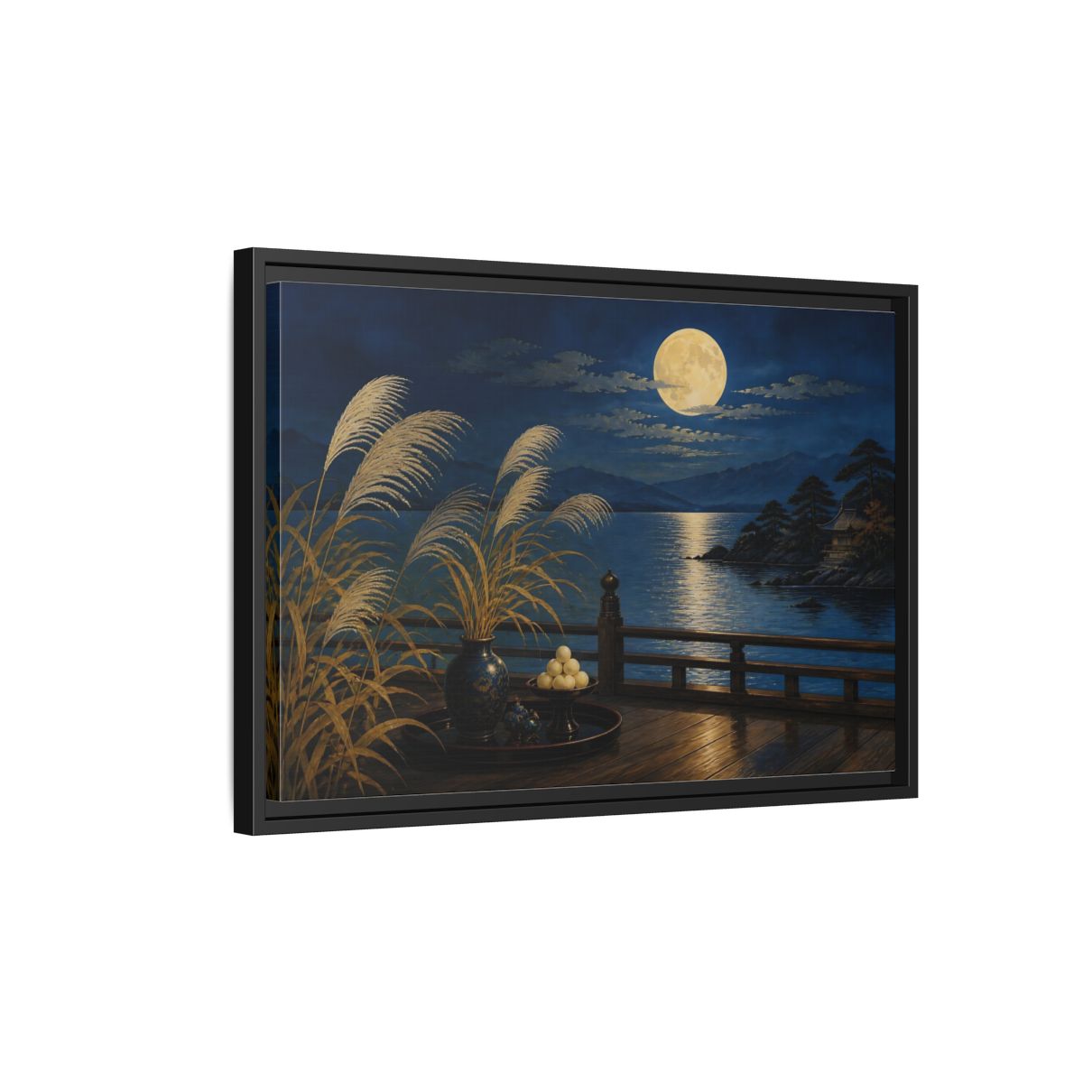 Side Mockup 3. Japanese Moonlit Veranda shown as framed canvas print