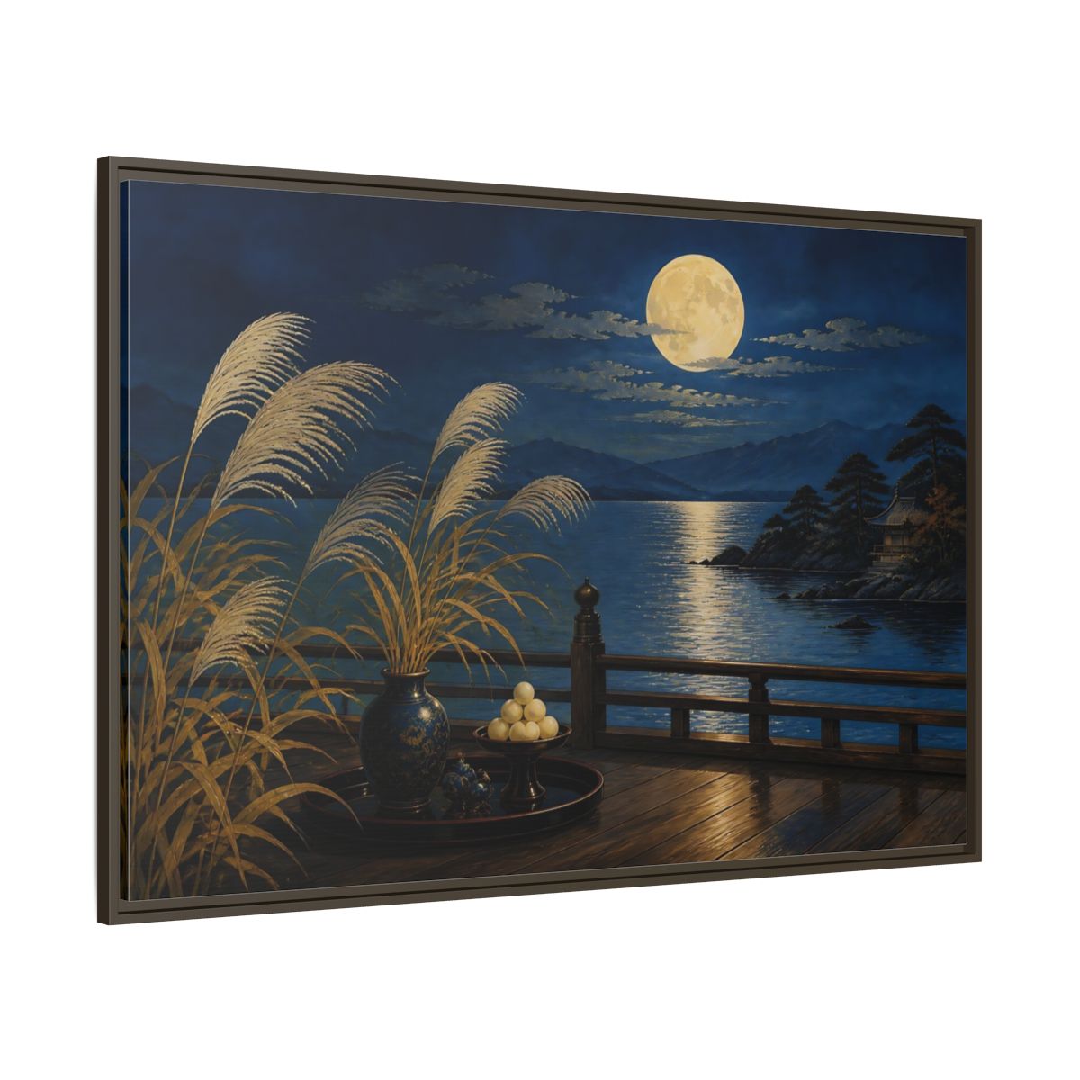 Side Mockup 8. Japanese Moonlit Veranda shown as framed canvas print