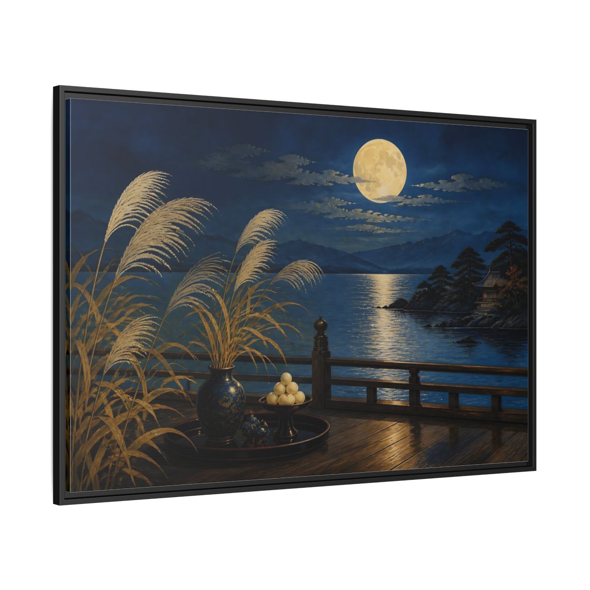 Side Mockup 12. Japanese Moonlit Veranda shown as framed canvas print