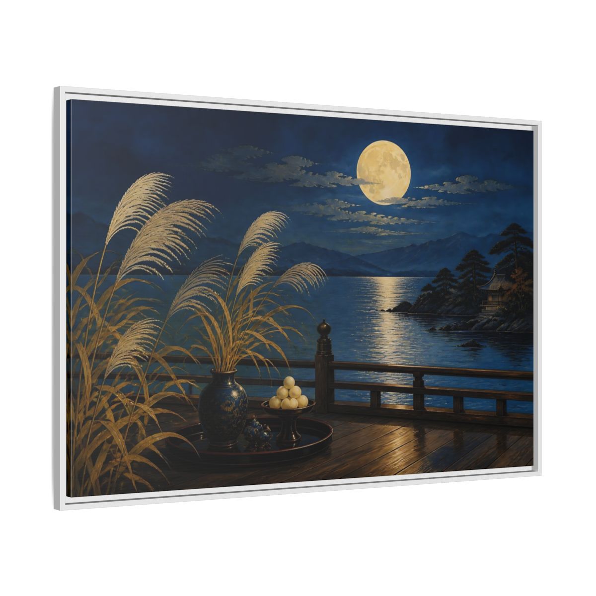 Side Mockup 7. Japanese Moonlit Veranda shown as framed canvas print
