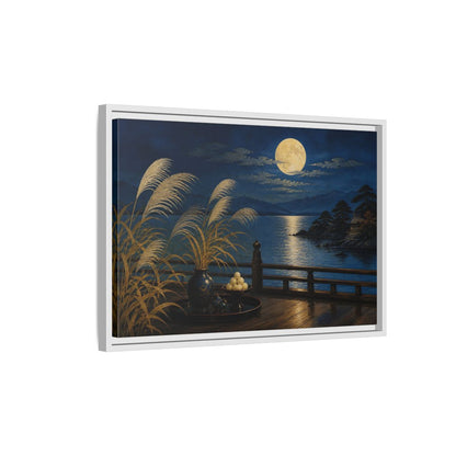 Side Mockup 1. Japanese Moonlit Veranda shown as framed canvas print
