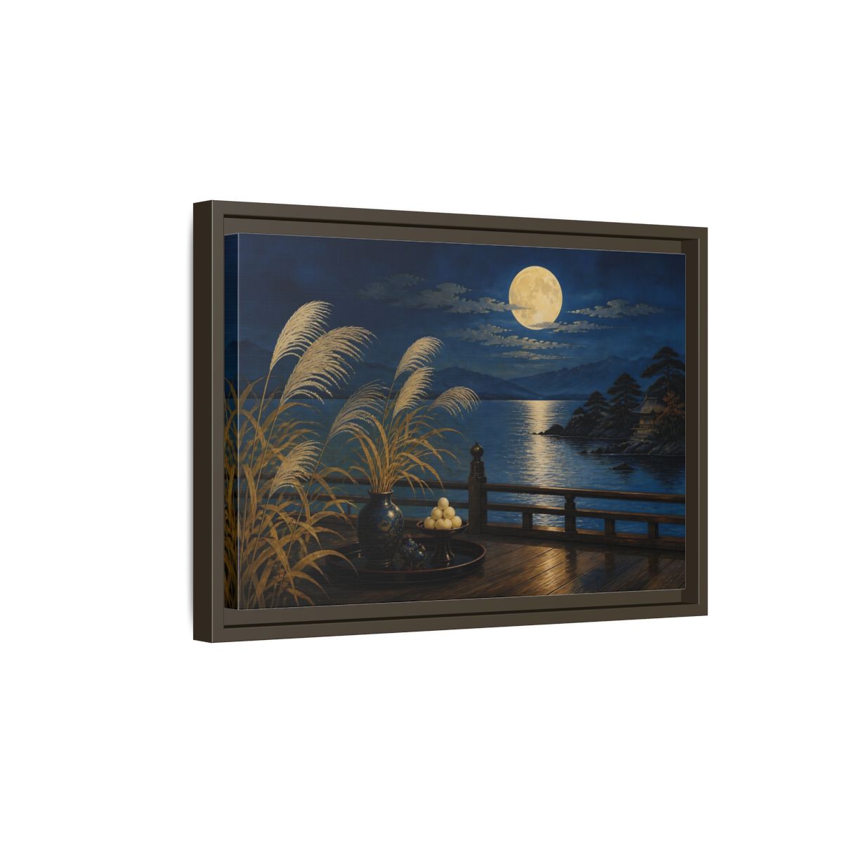 Side Mockup 5. Japanese Moonlit Veranda shown as framed canvas print