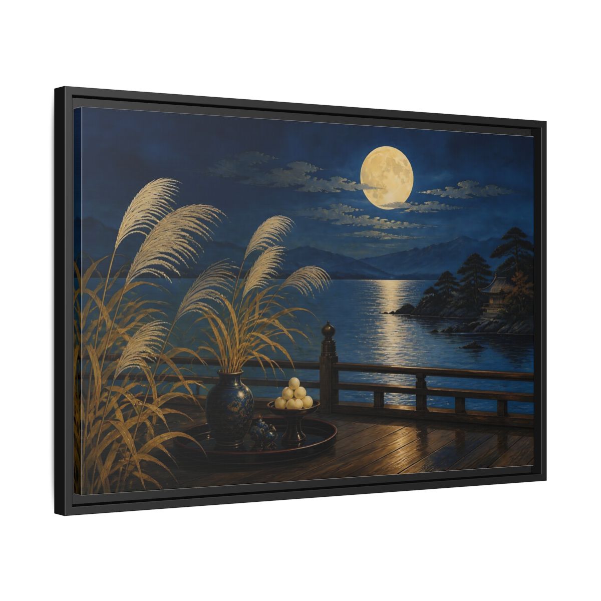 Side Mockup 14. Japanese Moonlit Veranda shown as framed canvas print