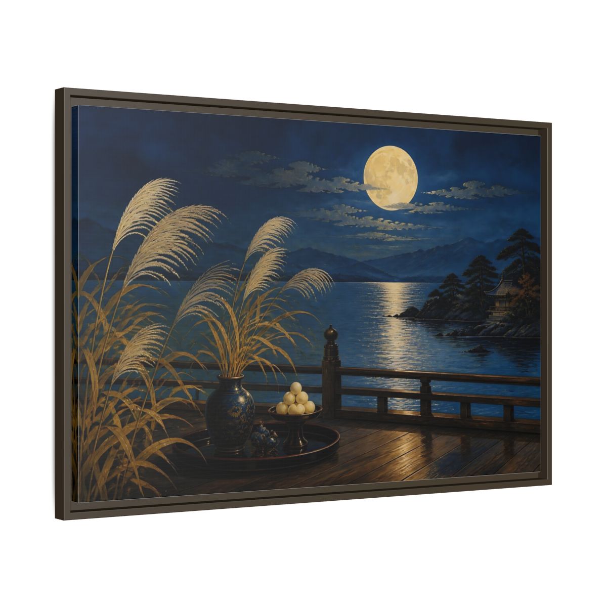 Main Mockup. Japanese Moonlit Veranda shown as framed canvas print