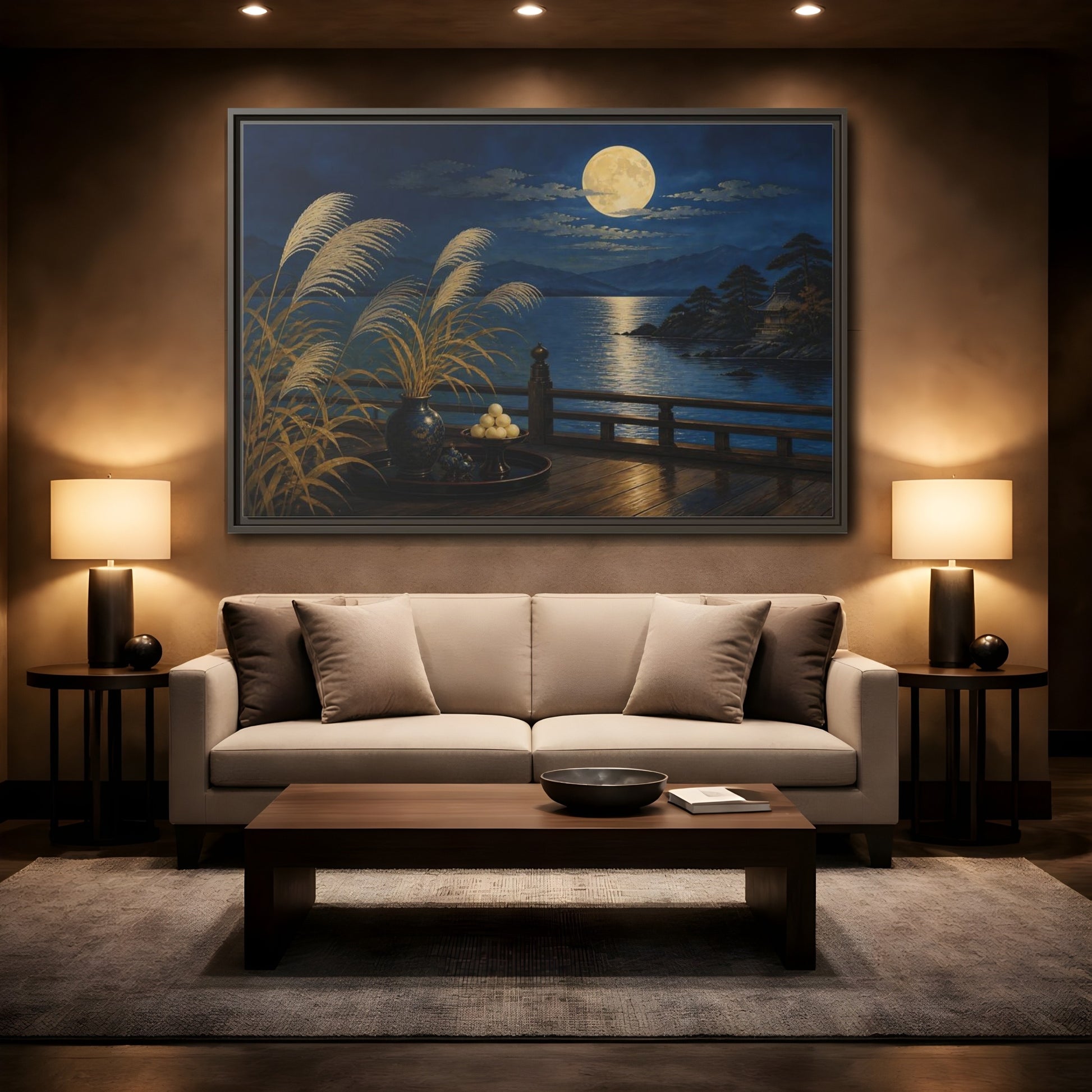 Mockup 2. Japanese Moonlit Veranda shown as framed canvas print