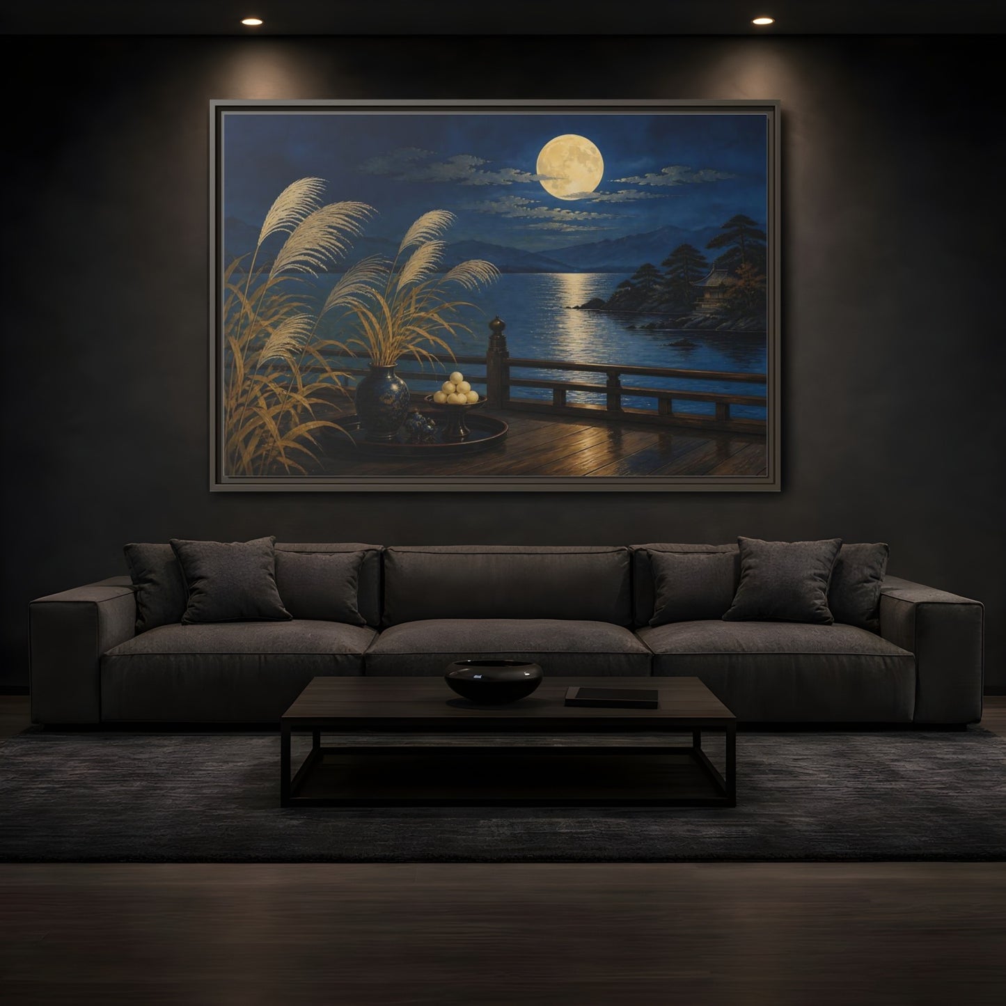 Mockup 3. Japanese Moonlit Veranda shown as framed canvas print