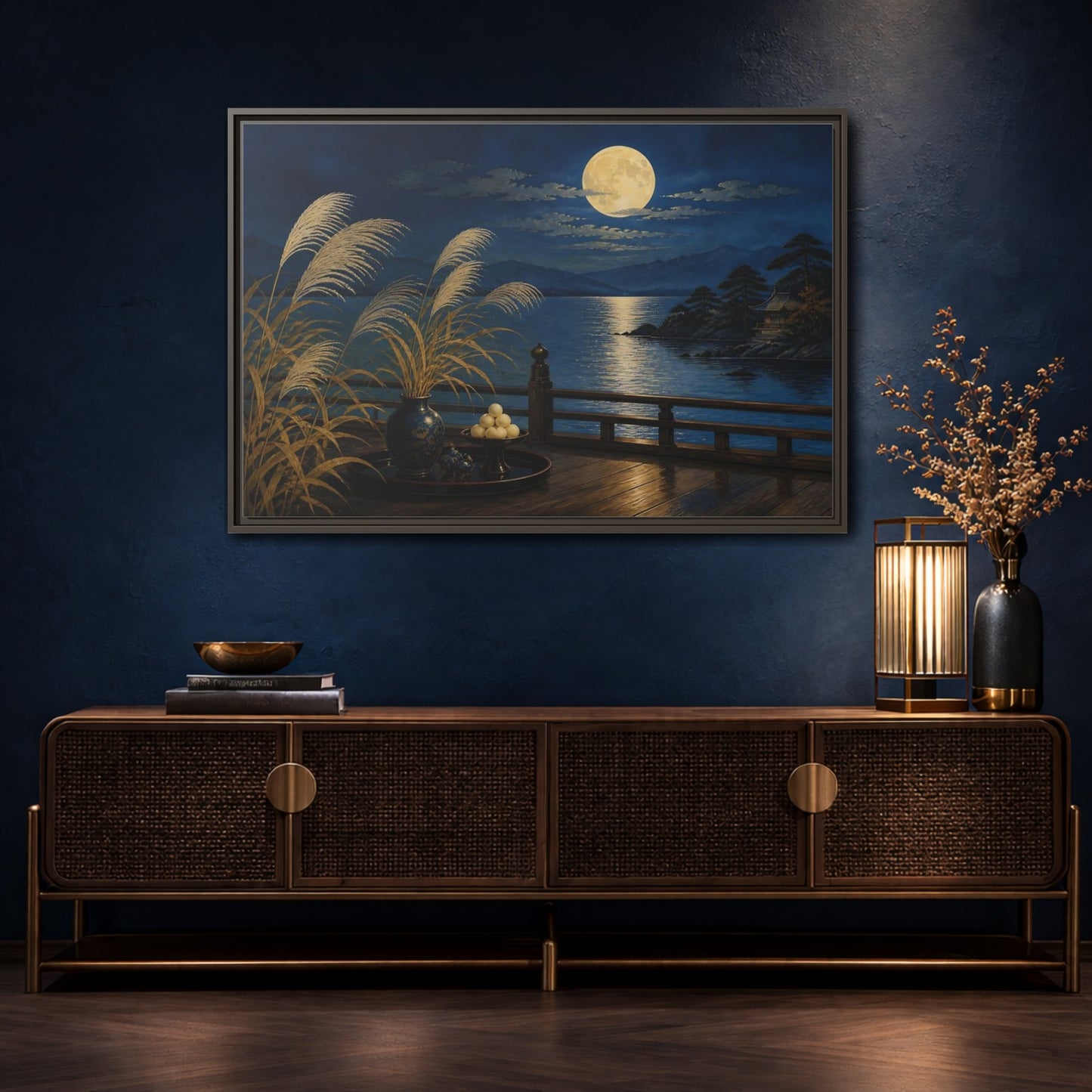 Mockup 4. Japanese Moonlit Veranda shown as framed canvas print