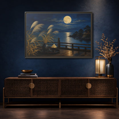 Mockup 4. Japanese Moonlit Veranda shown as framed canvas print
