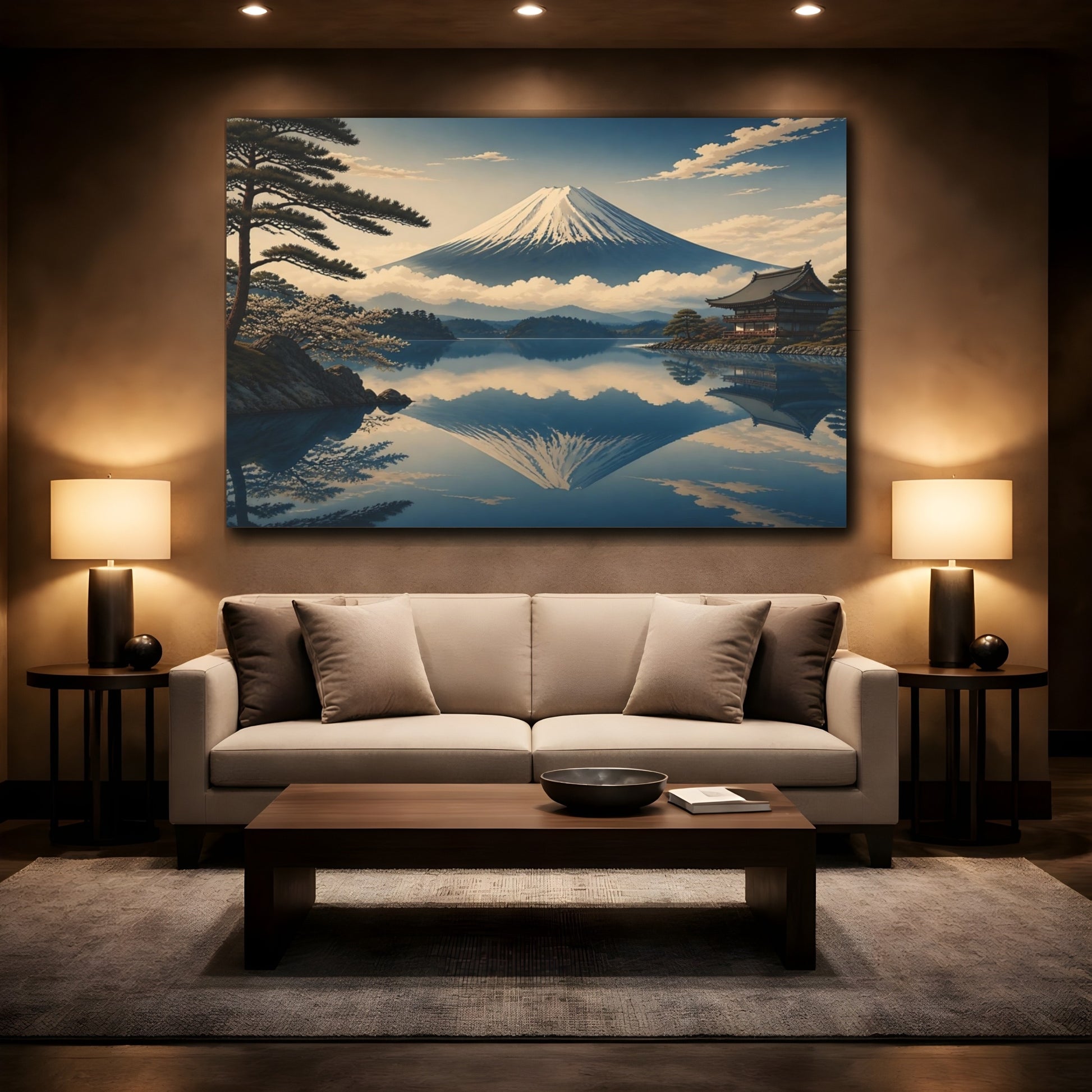 Mockup 2. Japanese Mount Fuji Reflection shown as canvas print