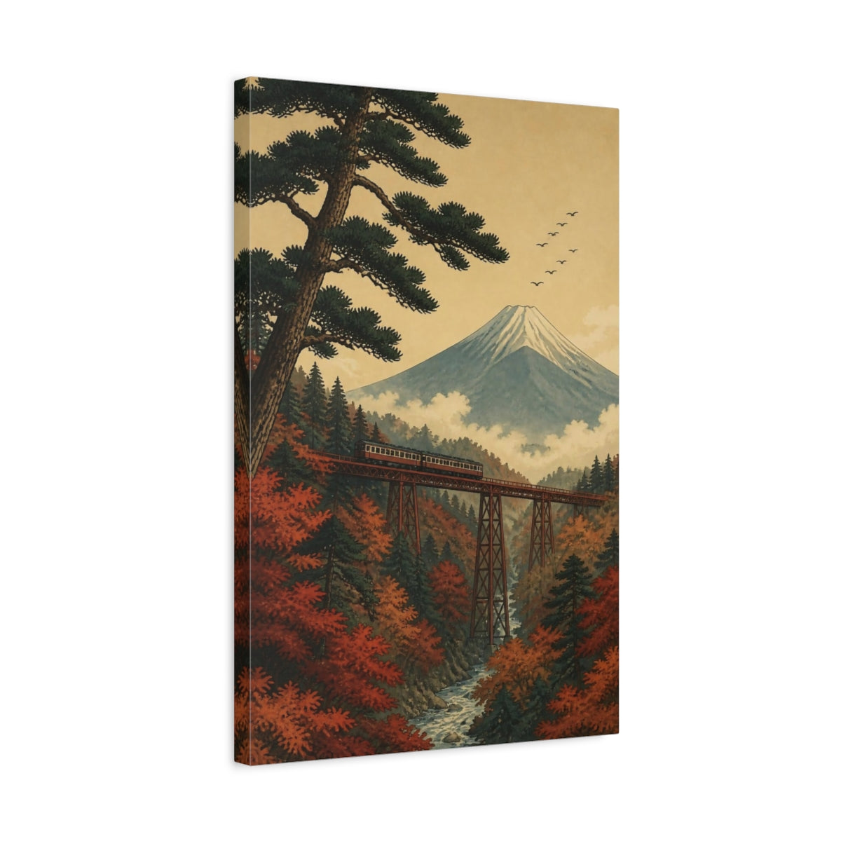 Side Mockup 3. Japanese Mountain And Pine shown as canvas print