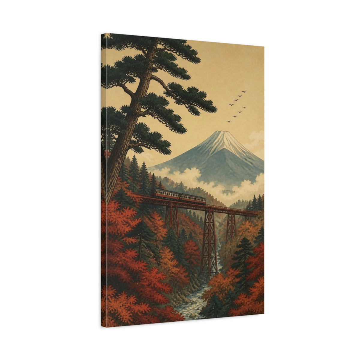 Side Mockup 2. Japanese Mountain And Pine shown as canvas print