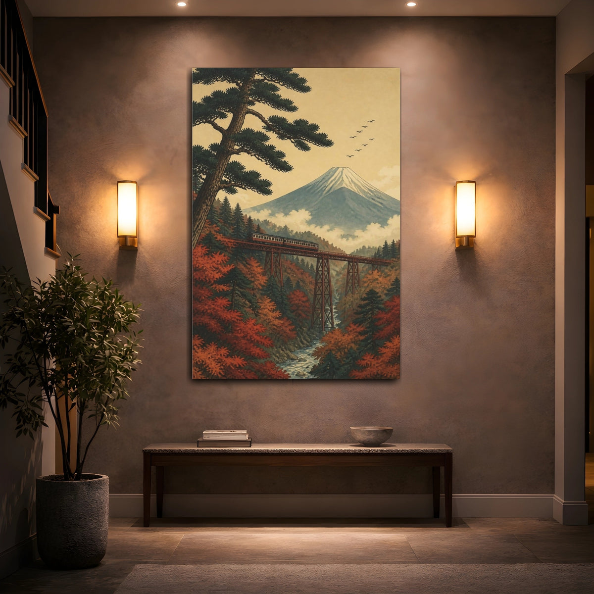 Mockup 2. Japanese Mountain And Pine shown as canvas print