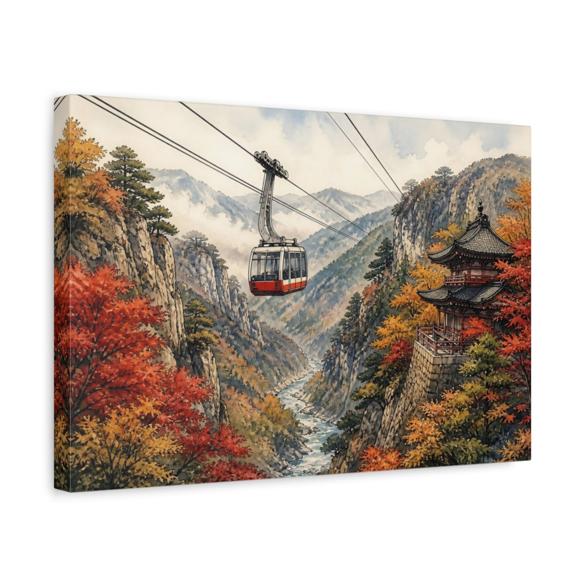 Side Mockup 4. Japanese Mountain Cable Car shown as canvas print