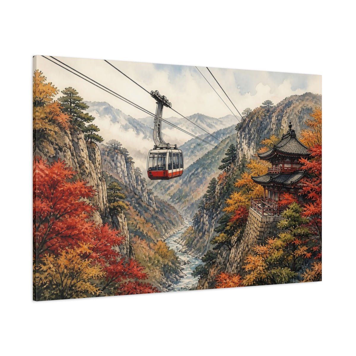 Side Mockup 1. Japanese Mountain Cable Car shown as canvas print