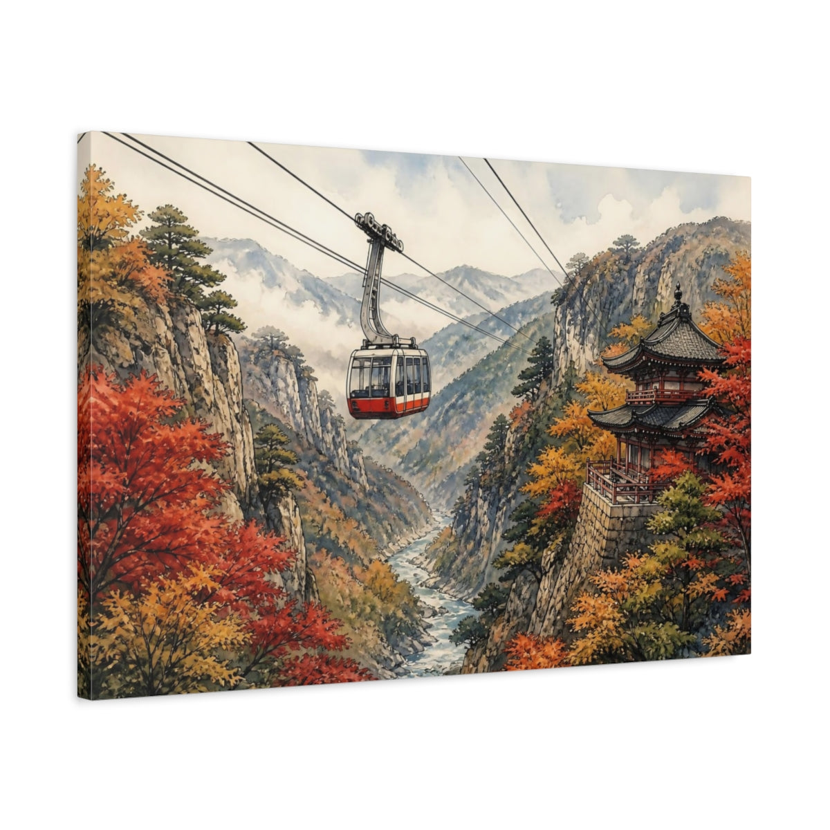 Side Mockup 2. Japanese Mountain Cable Car shown as canvas print