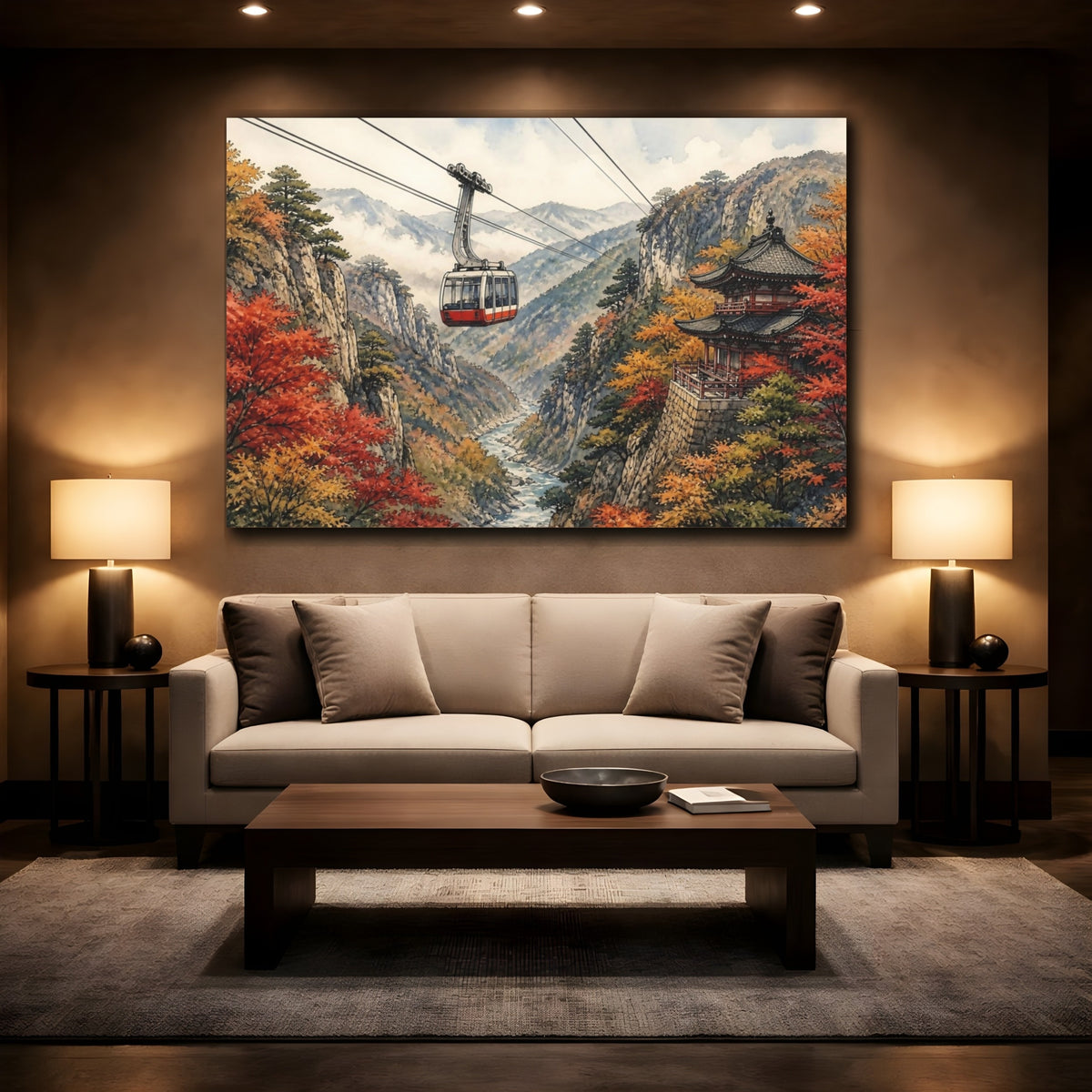 Mockup 2. Japanese Mountain Cable Car shown as canvas print