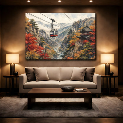 Mockup 2. Japanese Mountain Cable Car shown as canvas print