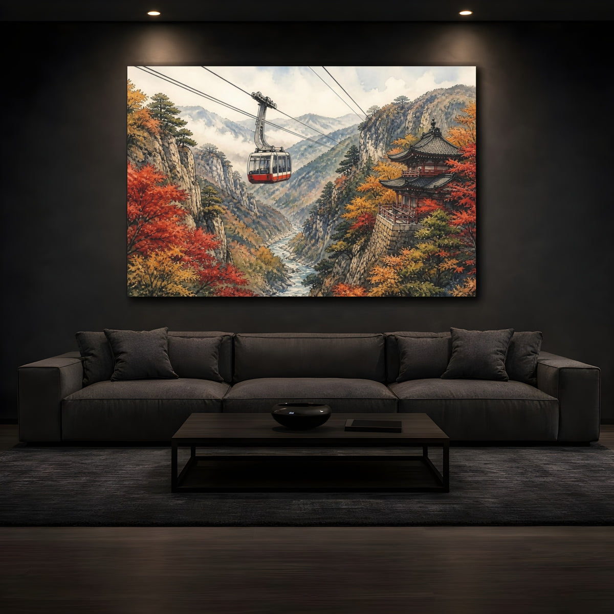 Mockup 3. Japanese Mountain Cable Car shown as canvas print