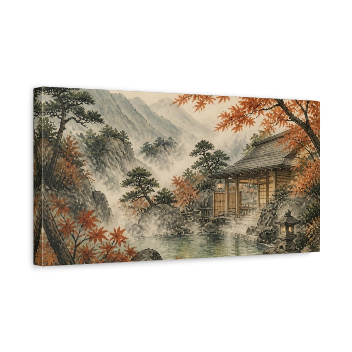 Side Mockup 3. Japanese Mountain Onsen shown as canvas print
