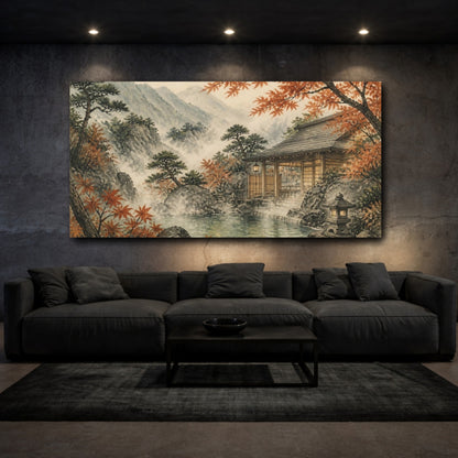 Mockup 3. Japanese Mountain Onsen shown as canvas print