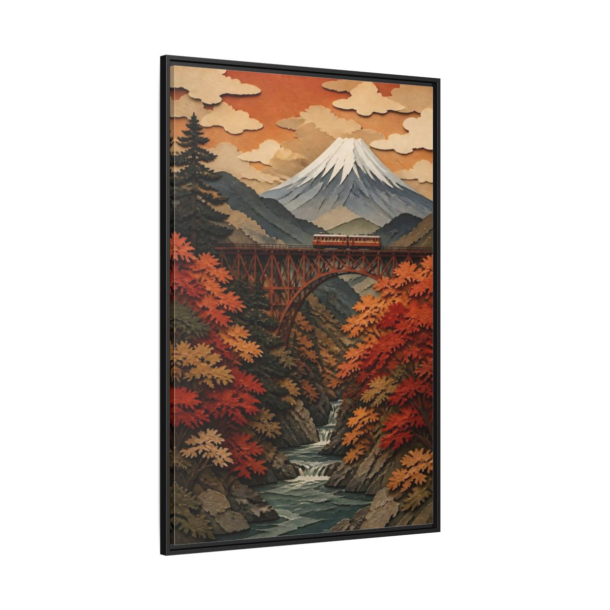 Side Mockup 12. Japanese Mountain Rail Bridge shown as framed canvas print