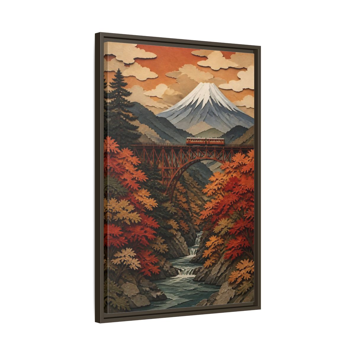 Side Mockup 11. Japanese Mountain Rail Bridge shown as framed canvas print