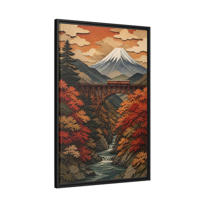 Side Mockup 13. Japanese Mountain Rail Bridge shown as framed canvas print