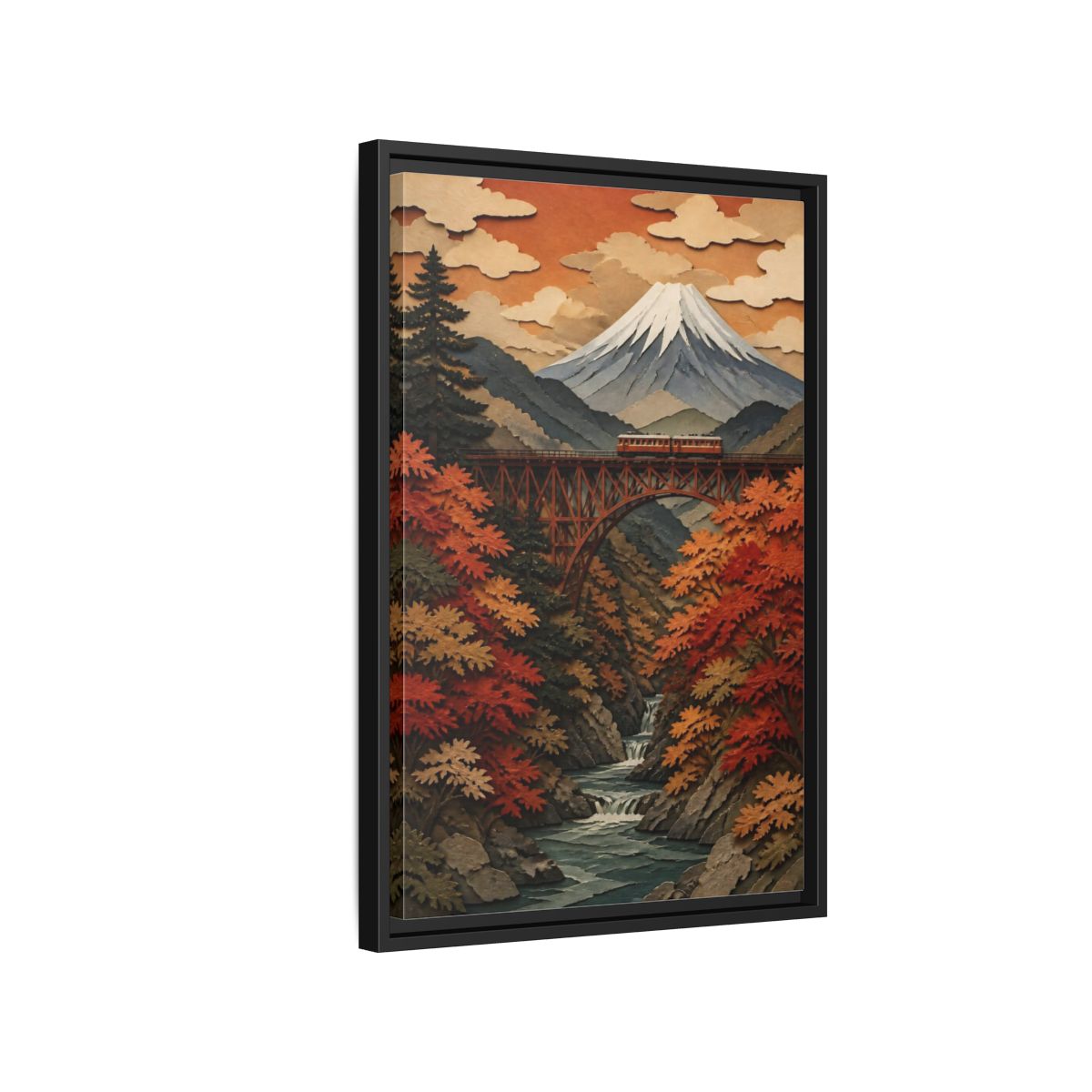 Side Mockup 3. Japanese Mountain Rail Bridge shown as framed canvas print