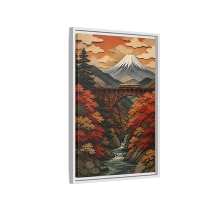 Side Mockup 1. Japanese Mountain Rail Bridge shown as framed canvas print