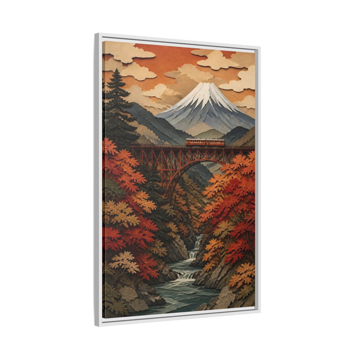 Side Mockup 9. Japanese Mountain Rail Bridge shown as framed canvas print