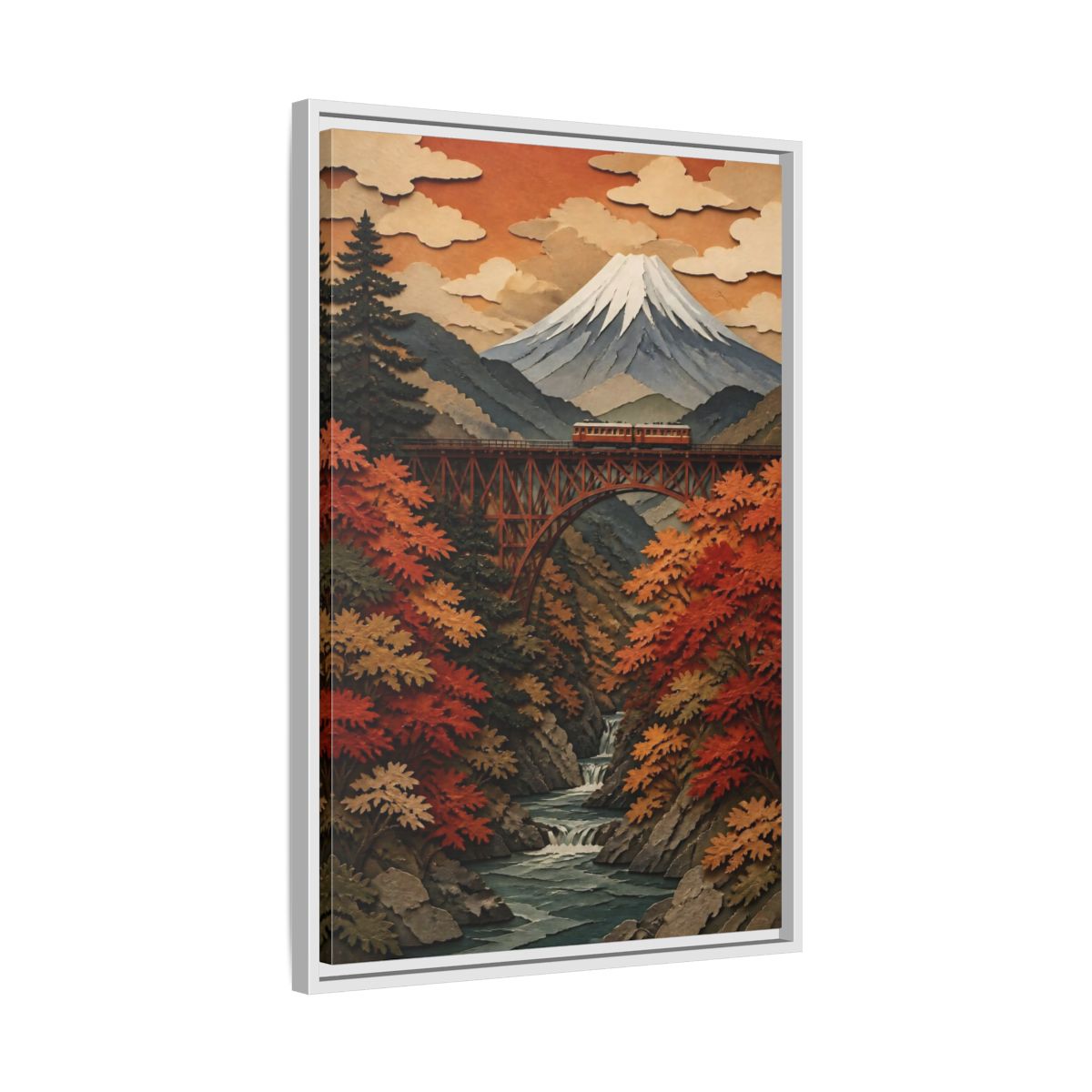 Side Mockup 10. Japanese Mountain Rail Bridge shown as framed canvas print